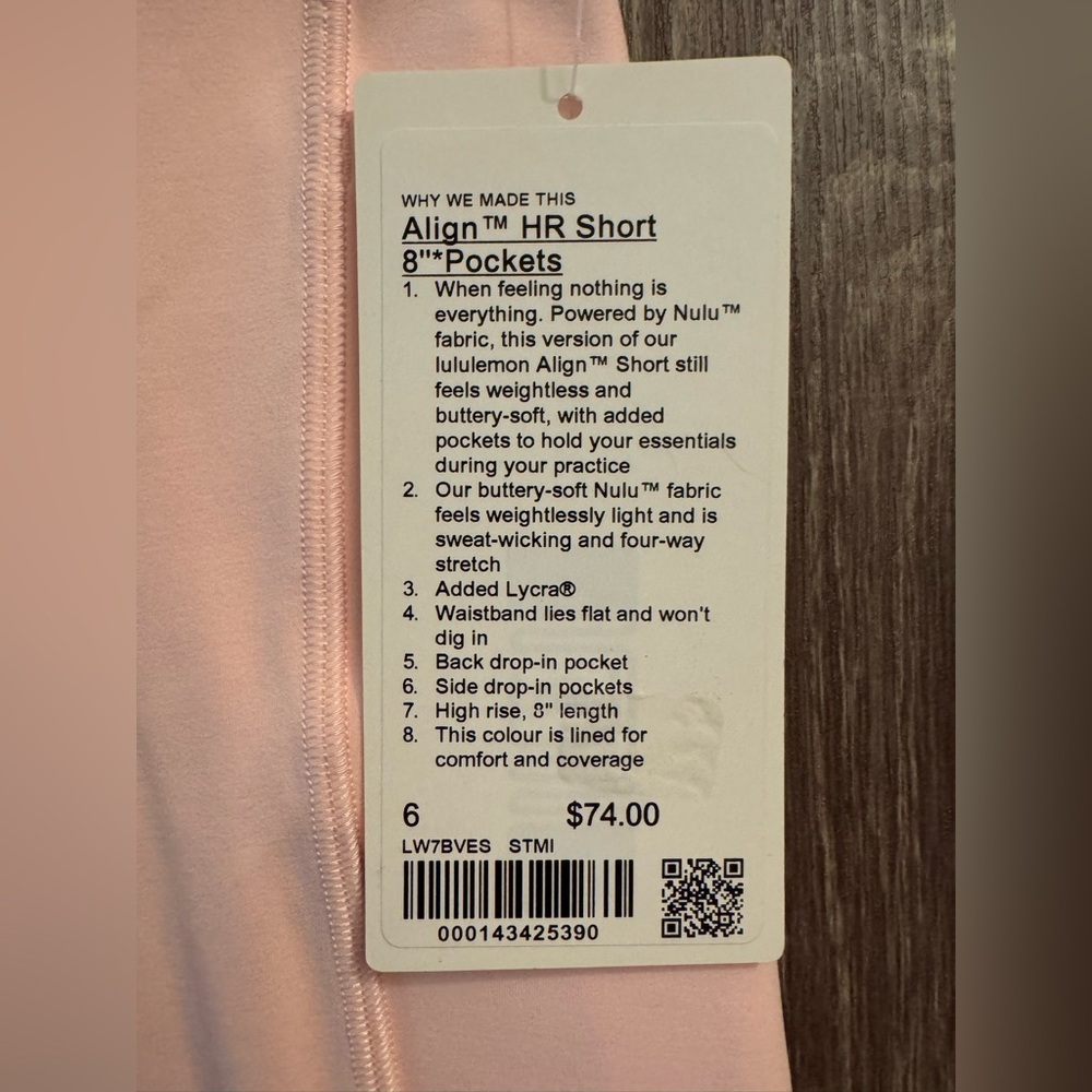 Lululemon Align High-Rise Short 8",w/pockets. Size 6. Strawberry Milkshake.Pink. - Picture 9 of 16